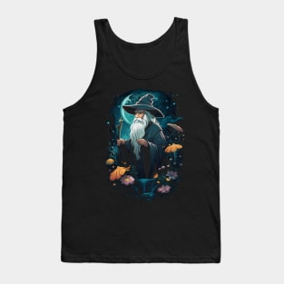 Wizard at Night - Cartoon Style - Fantasy Tank Top